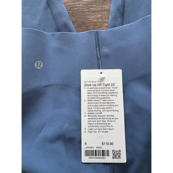Lululemon Glow Up Tight High Rise 25” Washed Denim Size 8 NWT